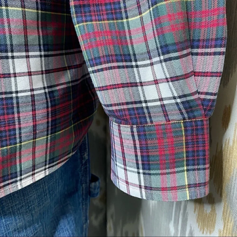 Polo Ralph Lauren Classic Tartan Plaid Oxford Button Down Shirt Red Navy Green